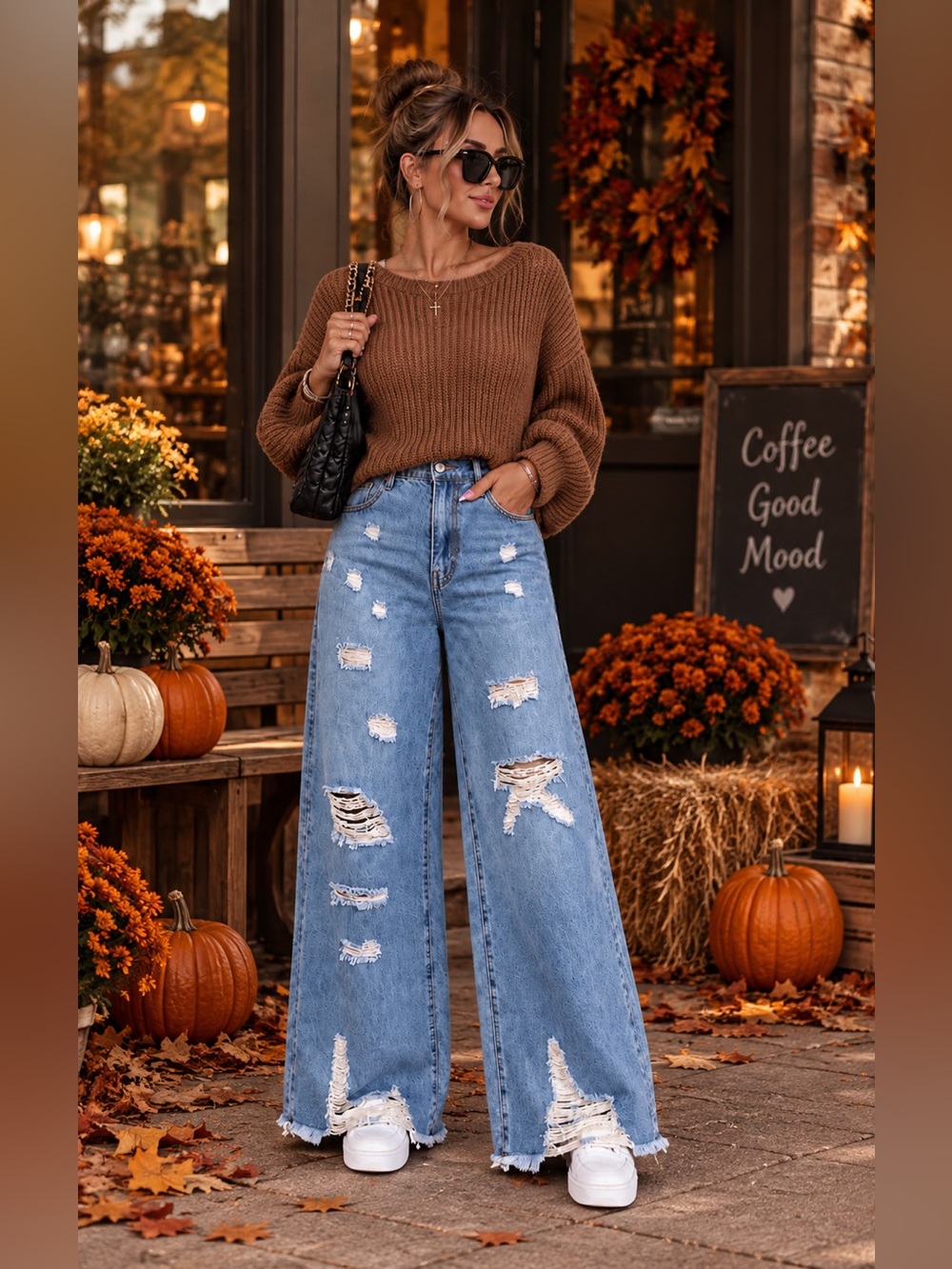 SO ME light blue high rise wide Leg Distressed ripped Jeans size small  NWT